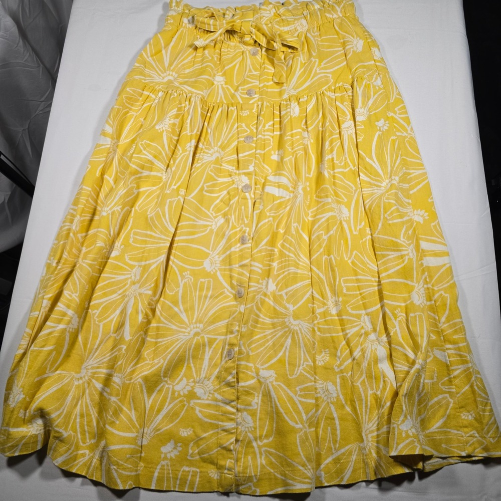 Universal Thread Floral Linen Blend Midi Skirt Womens Small Yellow Cottagecore